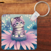 Kitten in paarse bloem sleutelhanger (Achterkant)