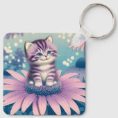 Kitten in paarse bloem sleutelhanger (Achterkant)