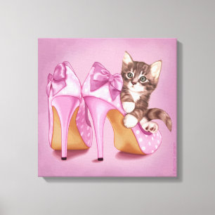 Kitten in paarse schoen canvas afdruk