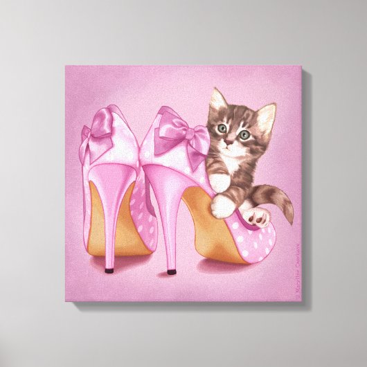 Kitten in paarse schoen canvas afdruk (Voorkant)