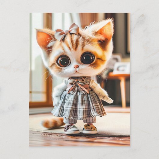 Kitten in Patterned Dress Indoors Feestdagenkaart (Voorkant)