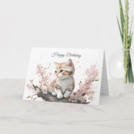 Kitten in Pink Flowers Birthday Kaart