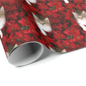 Kitten in Poinsettias Kerstmis Cadeaupapier (Rol Hoek)