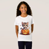Kitten in Pompoen Halloween 🎃 T-shirt (Voorkant volledig)