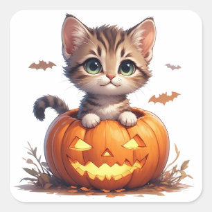 Kitten in Pompoen Halloween 🎃 Vierkante Sticker