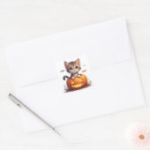 Kitten in Pompoen Halloween 🎃 Vierkante Sticker (Envelop)