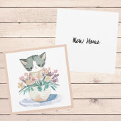 Kitten in pot met bloemen Welkom in uw nieuwe huis Kaart