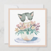 Kitten in pot met bloemen Welkom in uw nieuwe huis Kaart (Voorkant)