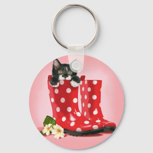 Kitten in Rainboots Sleutelhanger (Voorkant)