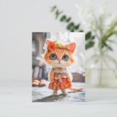 Kitten in Red Dress in Room Feestdagenkaart (Staand voorkant)