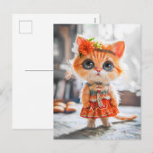 Kitten in Red Dress in Room Feestdagenkaart (Voorkant / Achterkant)