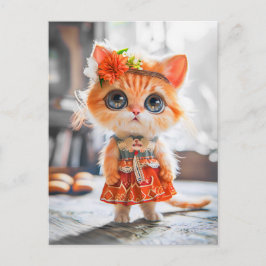 Kitten in Red Dress in Room Feestdagenkaart