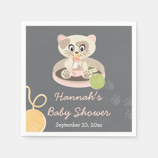Kitten in roze luiers Baby shower Servetten (Voorkant)