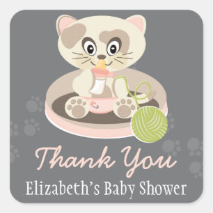 Kitten in Roze Luiers Kat Baby shower Dank u Vierkante Sticker