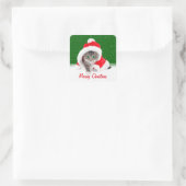 Kitten in Santa Hat en Snowflakes Vierkante Sticker (Tas)
