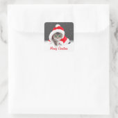 Kitten in Santa Hat en Snowflakes Vierkante Sticker (Tas)