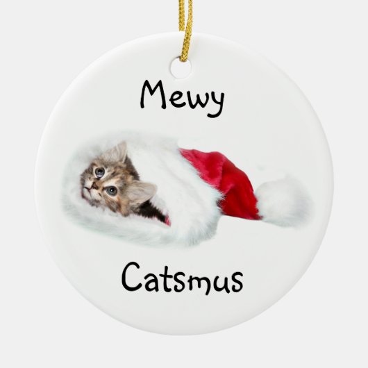 Kitten in Santa Hat Keramisch Ornament (Voorkant)