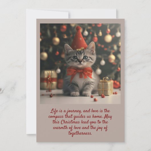 Kitten in Santa Hat Kerst Flat Vakantie Kaart (Voorkant)