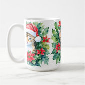 Kitten in Santa Hat Kerst Waterverf Kunst Koffiemok (Links)