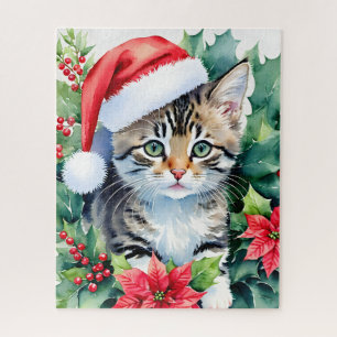 Kitten in Santa Hat Kerstkunst Legpuzzel