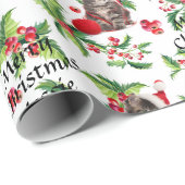 Kitten in Santa Hat Persoonlijke kerstnaam Cadeaupapier (Rol Hoek)