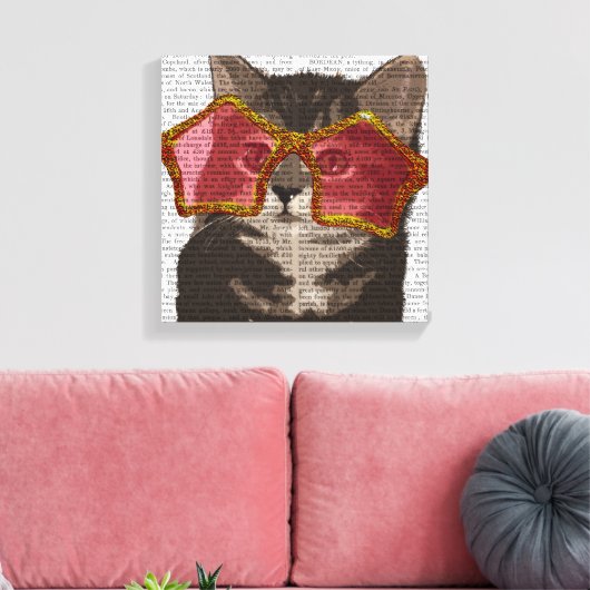 Kitten in Star Sunglazen Canvas Afdruk (Insitu (Woonkamer))