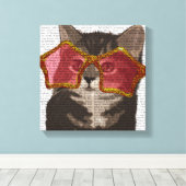 Kitten in Star Sunglazen Canvas Afdruk (Insitu (Houten vloer))
