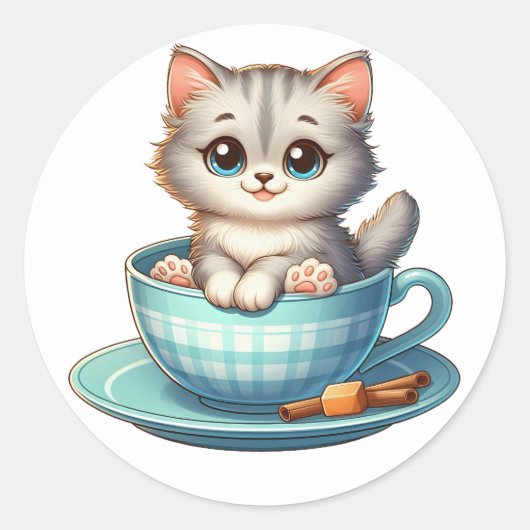 Kitten in Tea cup Stickers (Voorkant)