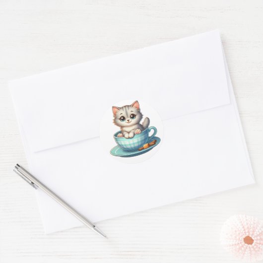 Kitten in Tea cup Stickers (Envelop)