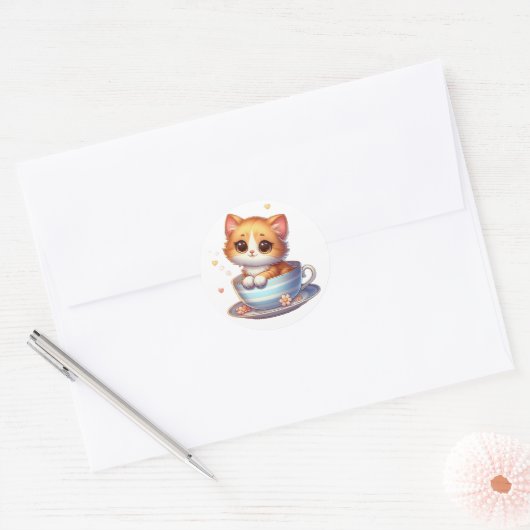 Kitten in Tea cup Stickers (Envelop)