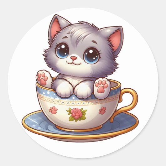 Kitten in Tea cup Stickers (Voorkant)