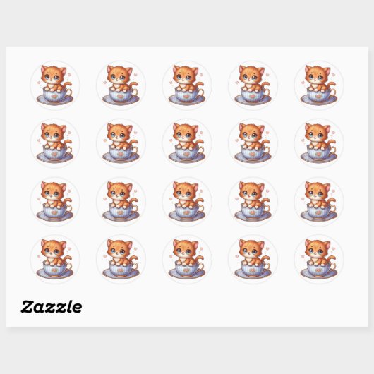 Kitten in Tea cup Stickers (Vel)