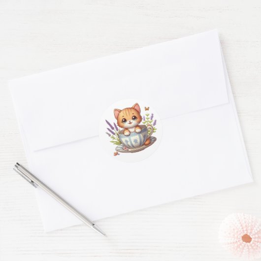Kitten in Tea cup Stickers (Envelop)
