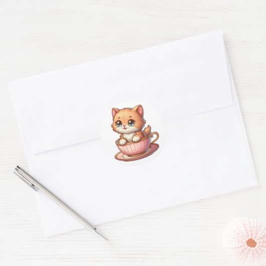 Kitten in Tea cup Stickers (Envelop)