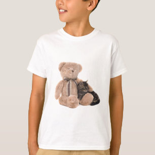 kitten in the arms of a teddy bear t-shirt
