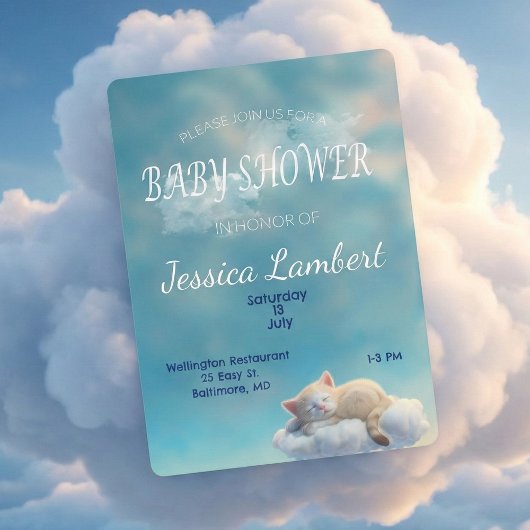 Kitten in the Clouds Baby shower Invitation Kaart