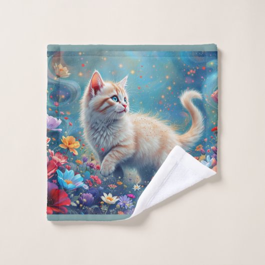 kitten in the wildflowers bad handdoek (Wasdoekje)