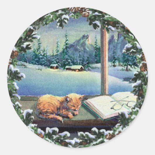 KITTEN in the WINDOW & WREATH van SHARON SHARPE Ronde Sticker (Voorkant)