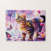 Kitten in vlinderbos avontuur legpuzzel (Horizontaal)
