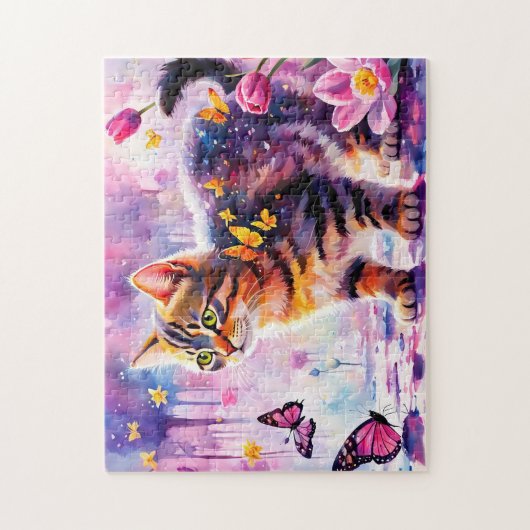 Kitten in vlinderbos avontuur legpuzzel (Verticaal)
