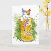 Kitten in wandelschoenen kaart (Gele Bloem)