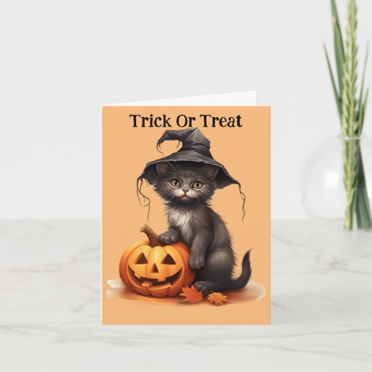 Kitten in Witch's Pet vakantie Kaart (Voorkant)
