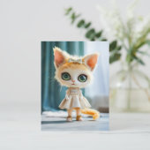 Kitten in witte jurk binnenshuis feestdagenkaart (Staand voorkant)