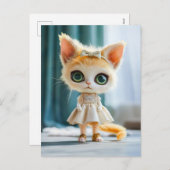 Kitten in witte jurk binnenshuis feestdagenkaart (Voorkant / Achterkant)