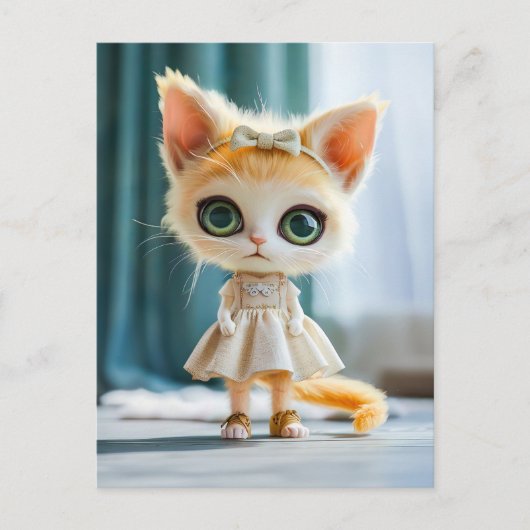 Kitten in witte jurk binnenshuis feestdagenkaart (Voorkant)