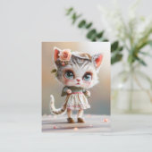 Kitten in witte jurk binnenshuis feestdagenkaart (Staand voorkant)
