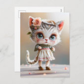 Kitten in witte jurk binnenshuis feestdagenkaart (Voorkant / Achterkant)