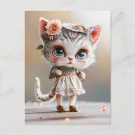 Kitten in witte jurk binnenshuis feestdagenkaart