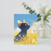Kitten in zonnige gele boterbloemwei briefkaart (Staand voorkant)