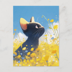 Kitten in zonnige gele boterbloemwei briefkaart